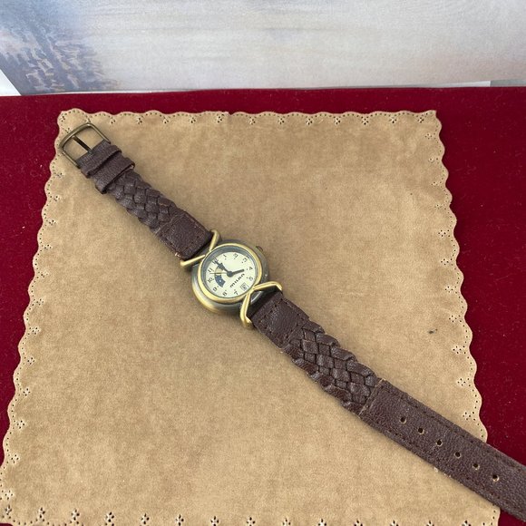 Vintage Milan Moon Phase Quartz Watch Antique Gold Finish Brown Braided Strap - Picture 4 of 8